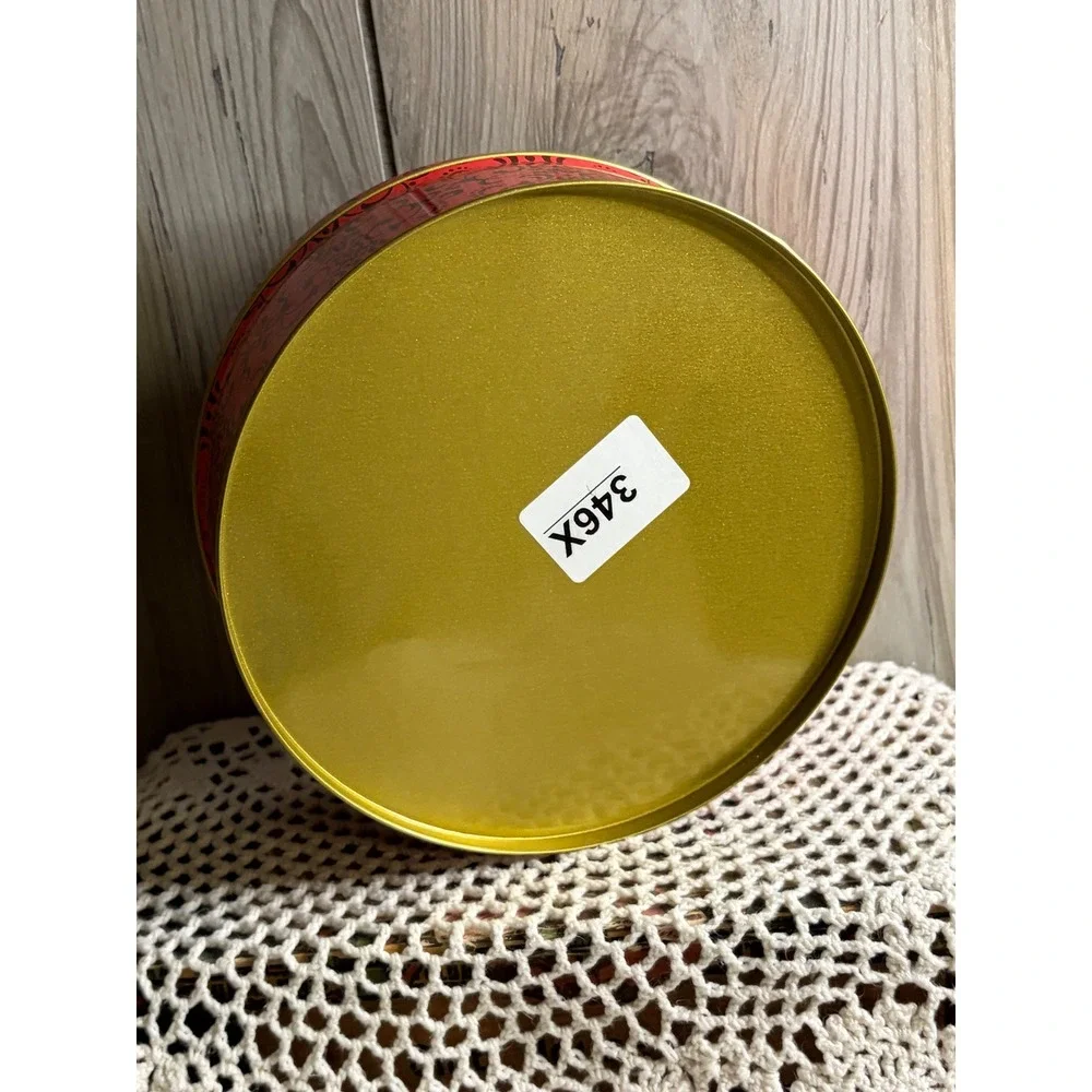 Red Black Damask Round Tin Scroll Pattern Gold Interior Storage Container 7x3